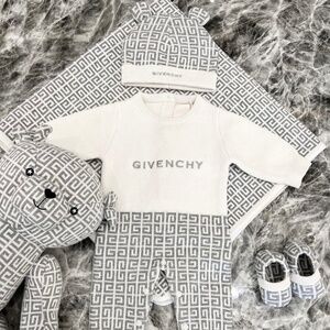 Givenchy jacquard knitted unisex babygrow, hat, booties, Teddy bear romper